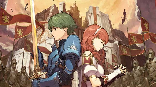 Alm and Celica stand in the center of Valentia's army.