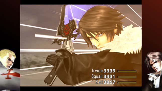 Squall leaps forward with his gunblade.