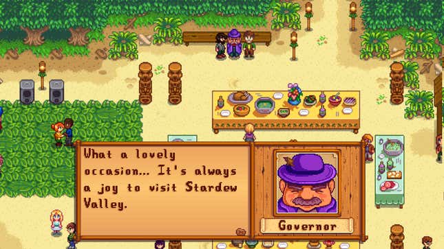 Characters hang out during a feast in Stardew Valley.