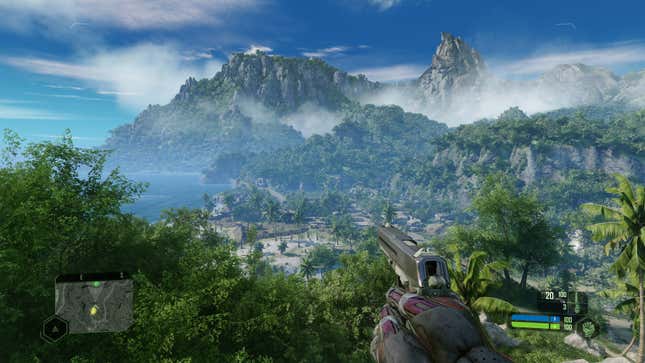 The player looks over a graphically rich island in Crysis.