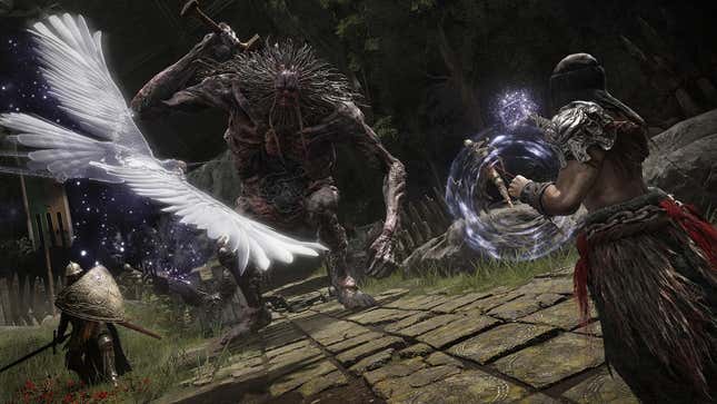 A giant lunges toward players in Elden Ring.