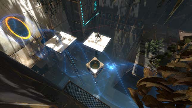 Sentries stand at the ready in a Portal puzzle.