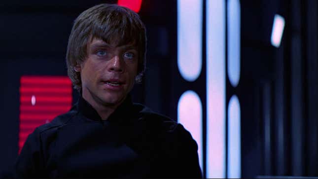 A screenshot shows Luke in all black in Return of the Jedi. 