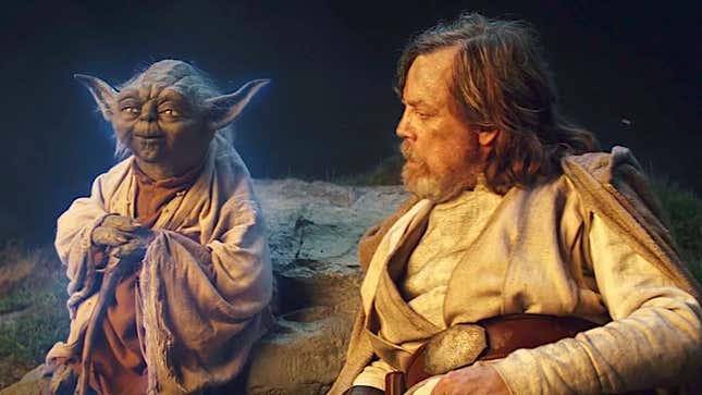 A screenshot shows Luke and Yoda from Last Jedi. 