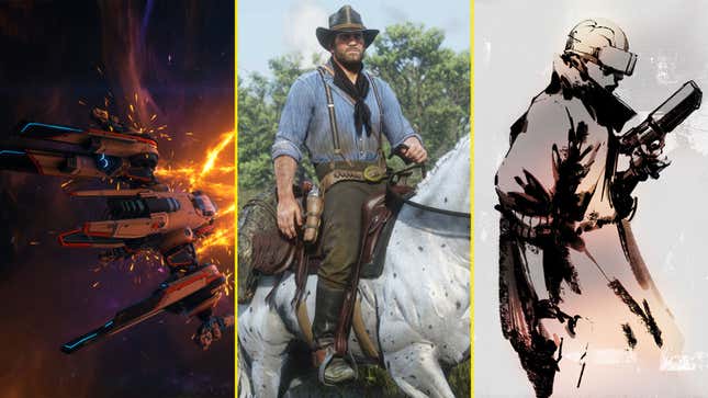 A space ship, person with a gun, and man on horseback are in a composite image.