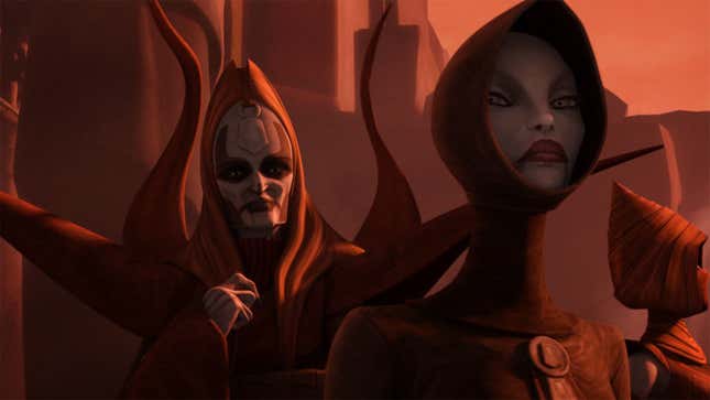 Two Nightsisters from Star Wars: The Clone Wars, one of which is infamous villain Asajj Ventress.